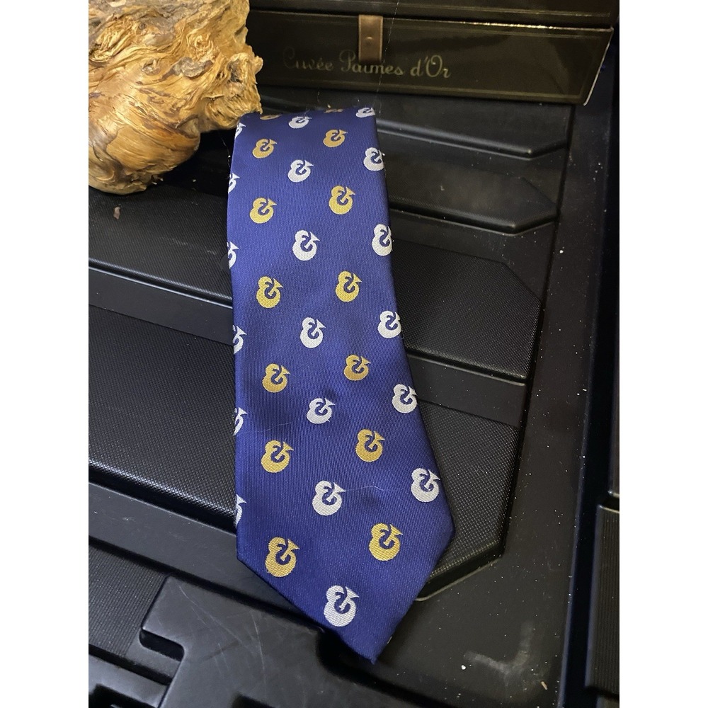 VINTAGE  PATTERN‎ TIE LOGO ITALY GOLD ROYAL BLUE